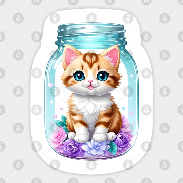 Cute Cat With Flowers Blooming In Mason Jar Sticker by HappyDigitalPOD